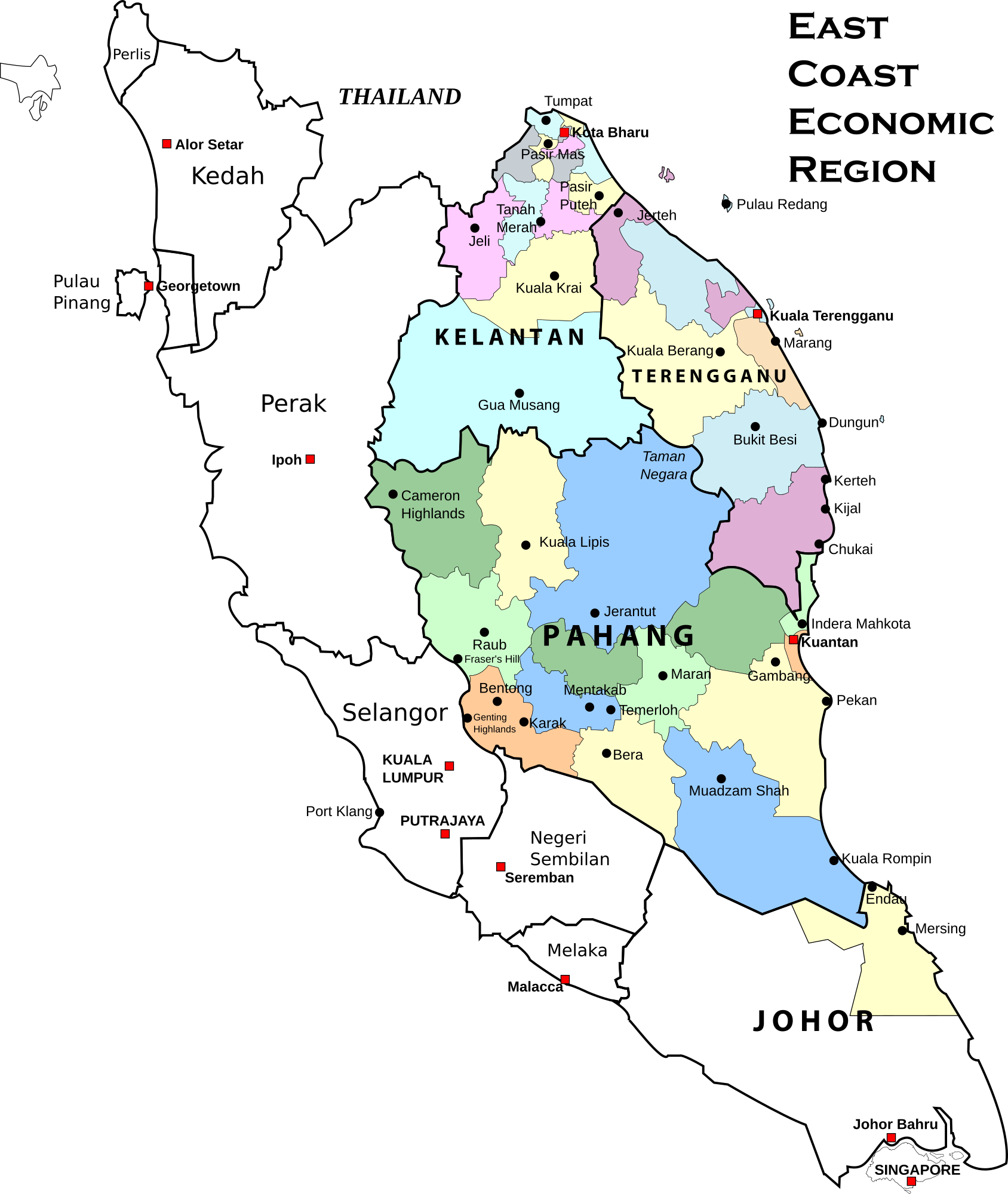 Malaysia East Coast Map